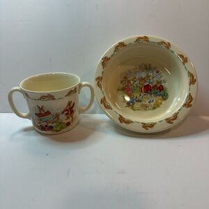 Royal Doulton Bunnykins child cup bowl dinnerware nursery set vintage